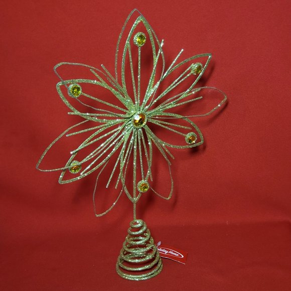 Holiday Home Jewel Flower Tree Topper Gold Glitter Sparkling Metal Wire Star Flo - Picture 9 of 12